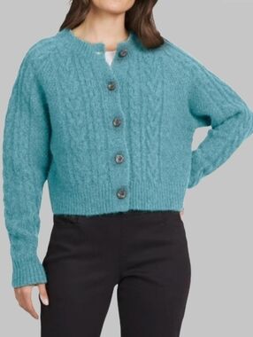 Chaps Teal Cable-Knit Button Cardigan Woman's Size XL